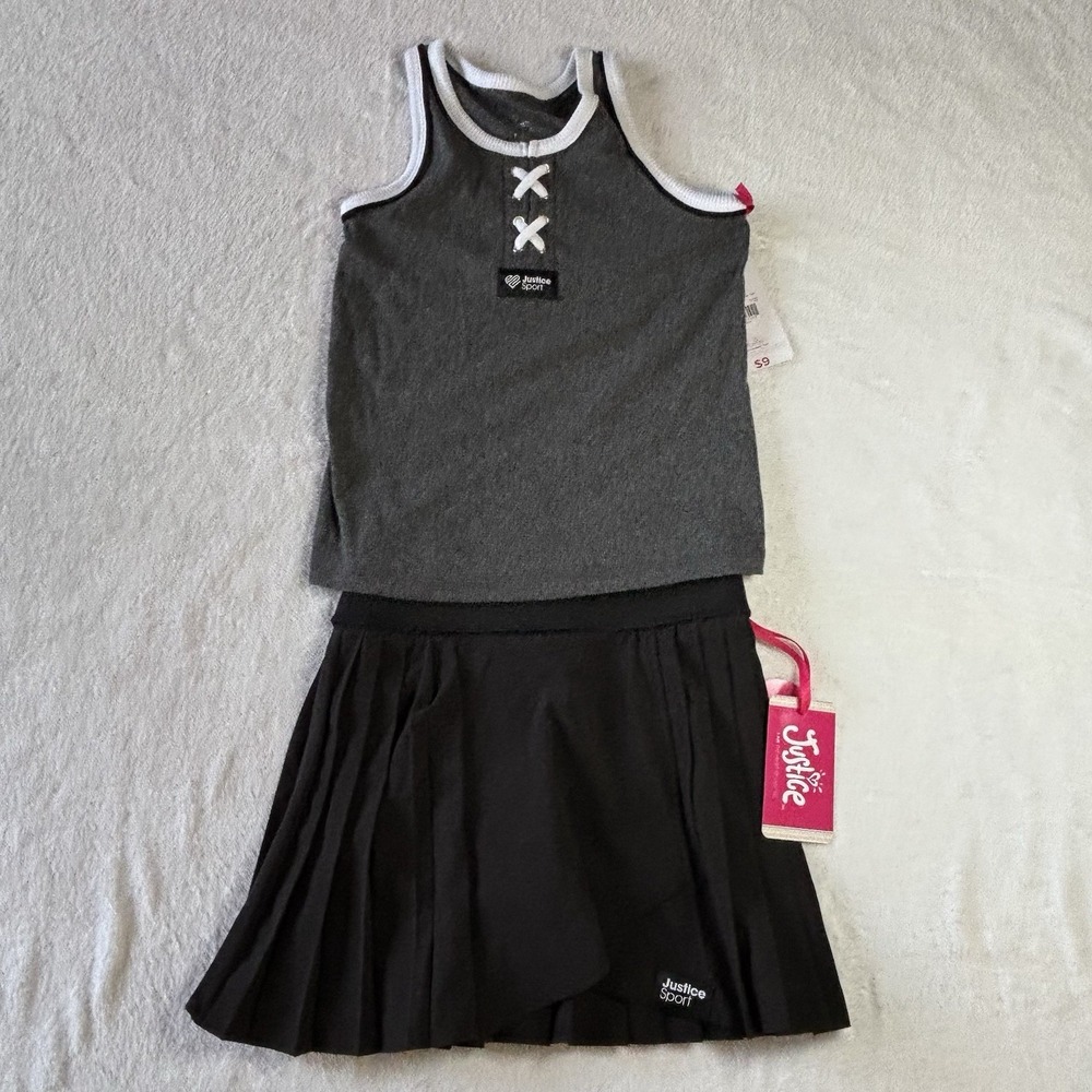 Justice Girls Lot Of 2 Size Small Lace Up Tank Top And Sport Pleated Skort New